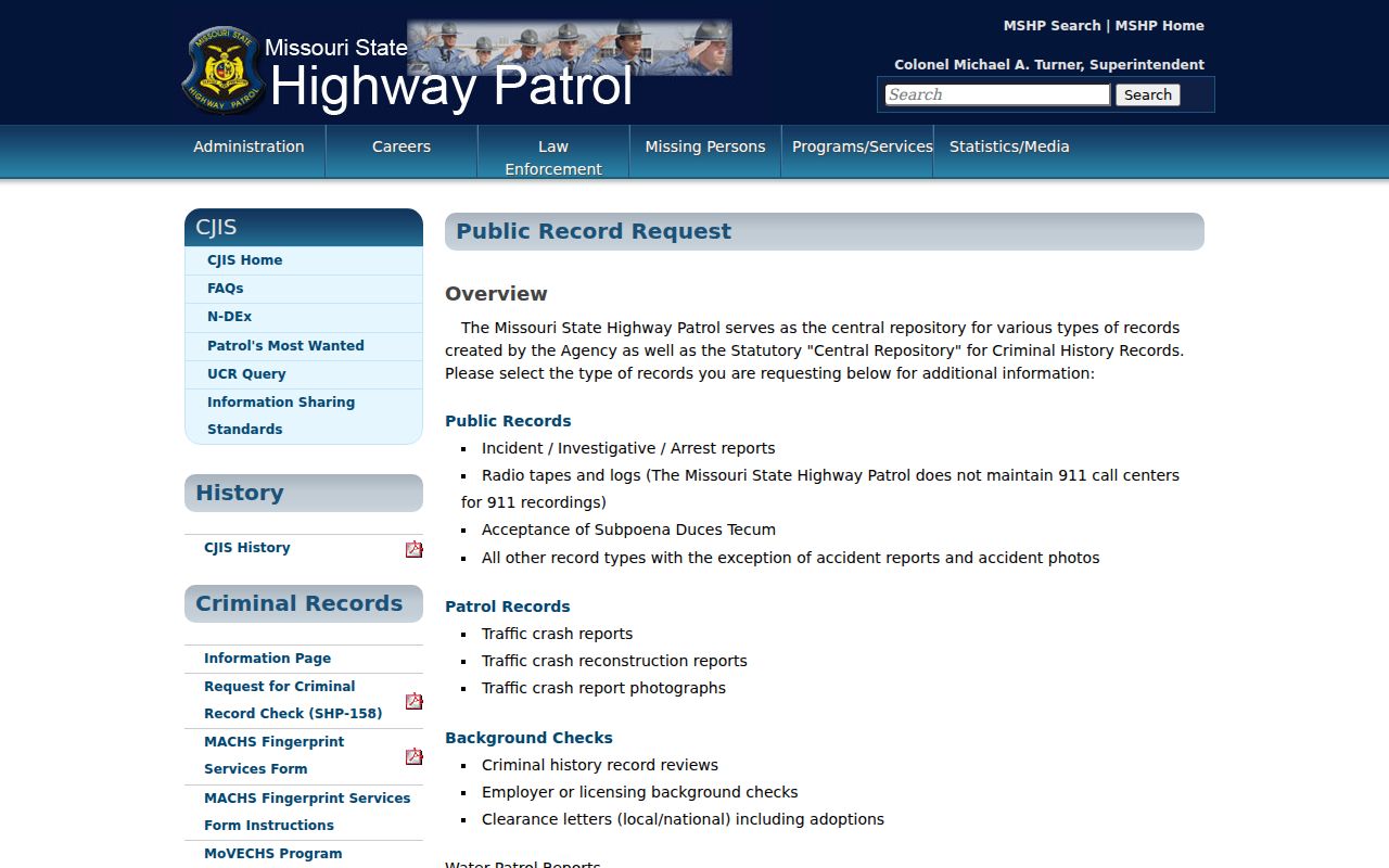 Livingston County arrest lookup through Missouri State Highway Patrol records routing