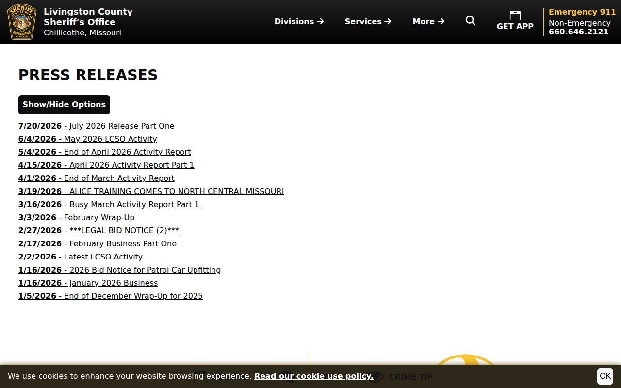 Livingston County arrest history in official sheriff activity releases