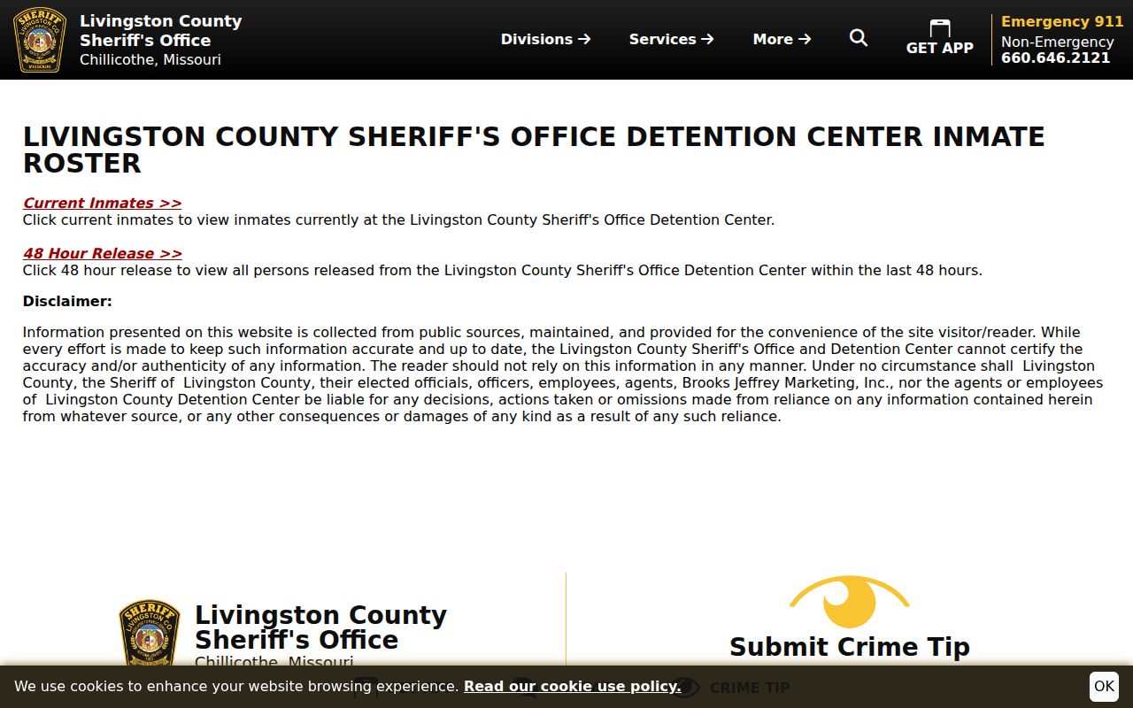 Livingston County arrest lookup current inmate and 48-hour release gateway