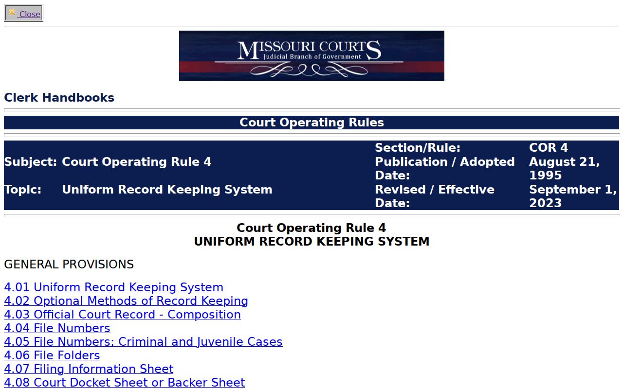 Livingston County criminal court case access under Missouri Court Operating Rule 4