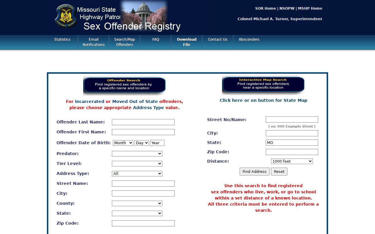 Livingston County sex offender search on the Missouri registry