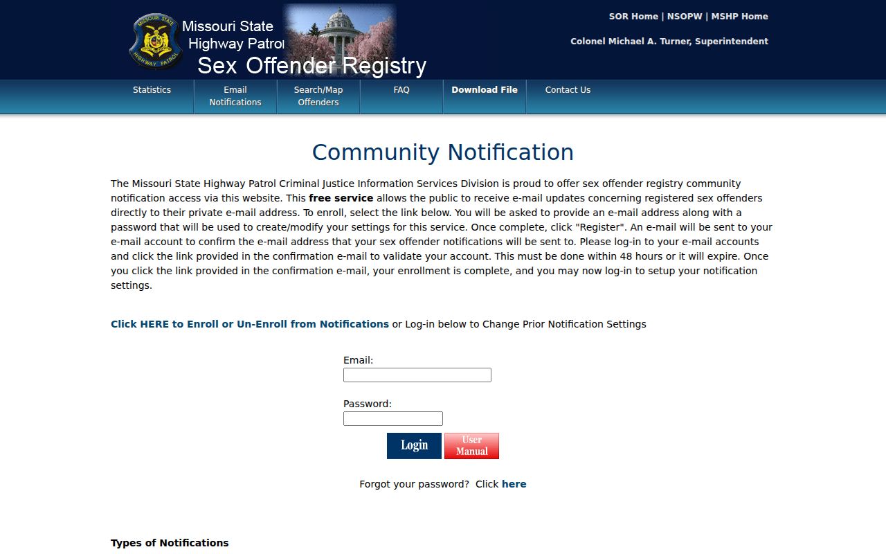 Livingston County sex offender registry email notification service
